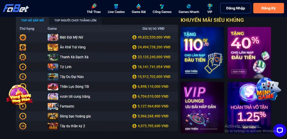 Trò chơi Jackpot lũy tiến với giải thưởng lớn